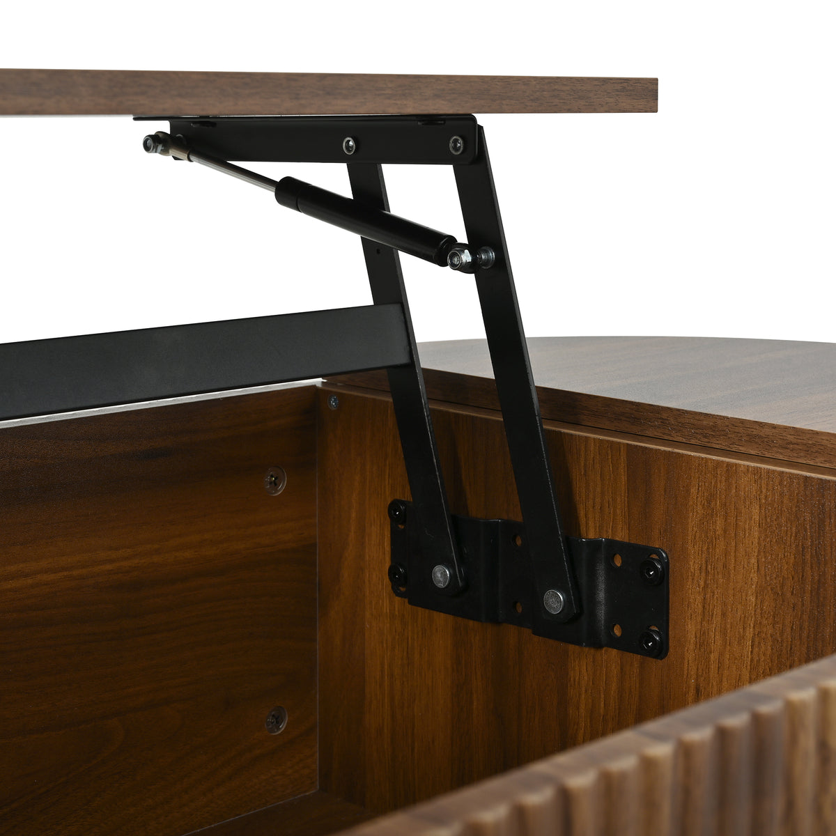 Glowhaus Hazel oval lift-top coffee table in walnut with fluted panels