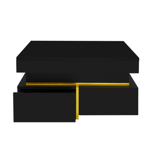 Glowhaus Onyx square coffee table in black high gloss with gold accents