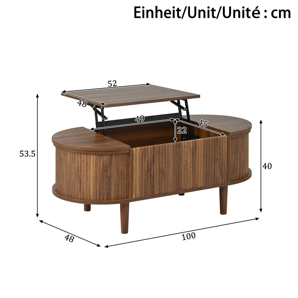 Glowhaus Hazel oval lift-top coffee table in walnut with fluted panels