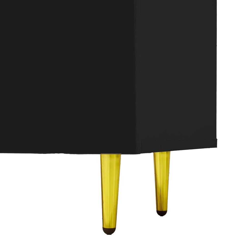 Glowhaus Noir black high gloss TV unit and coffee table set with gold accents