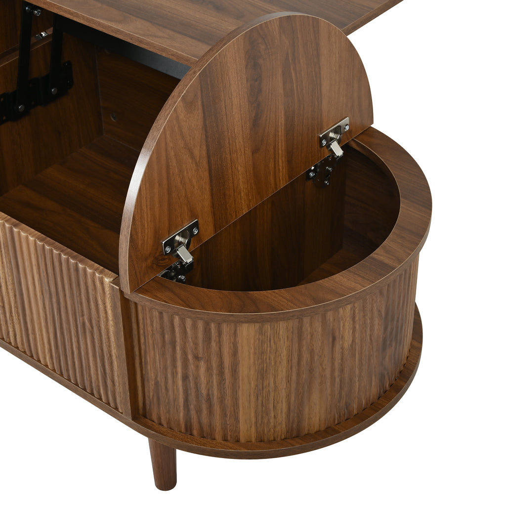 Glowhaus Hazel oval lift-top coffee table in walnut with fluted panels