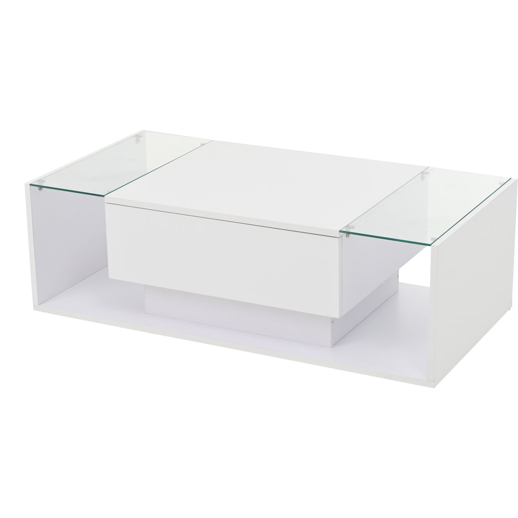 Glowhaus Aura LED coffee table in white high gloss with glass top