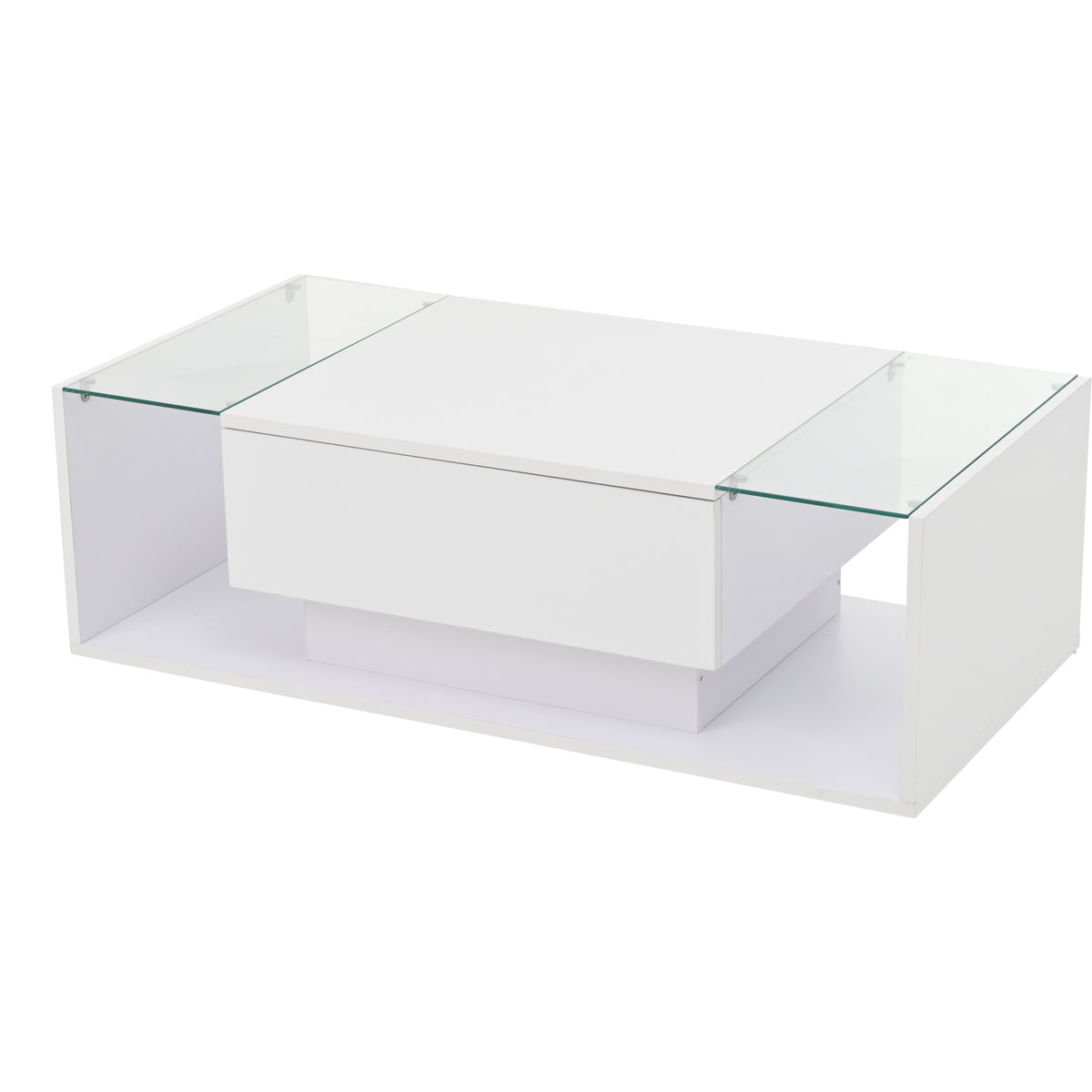 Glowhaus Aura LED coffee table in white high gloss with glass top