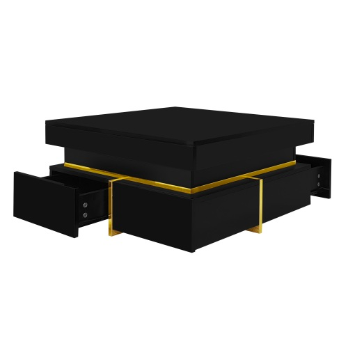 Glowhaus Onyx square coffee table in black high gloss with gold accents