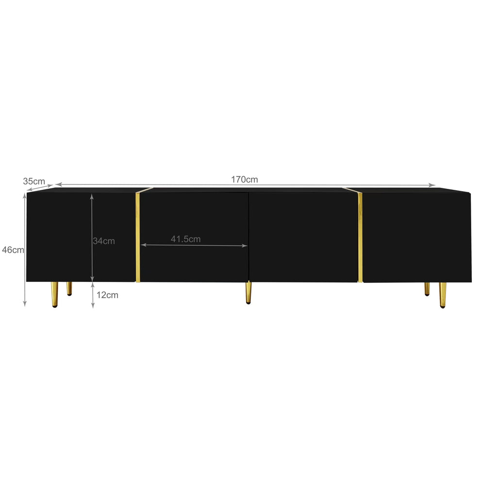Glowhaus Noir black high gloss TV unit and coffee table set with gold accents