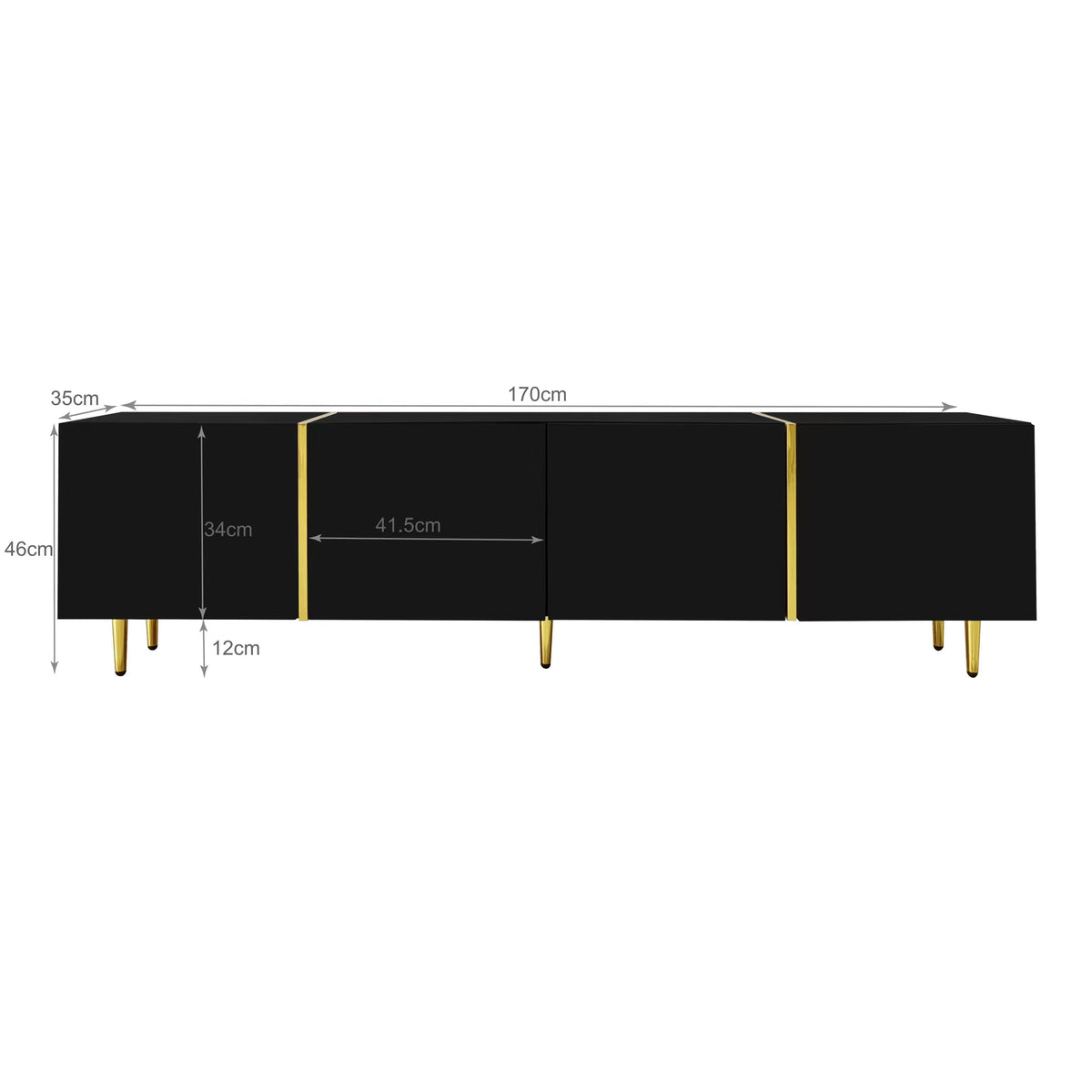 Glowhaus Noir black high gloss TV unit and coffee table set with gold accents