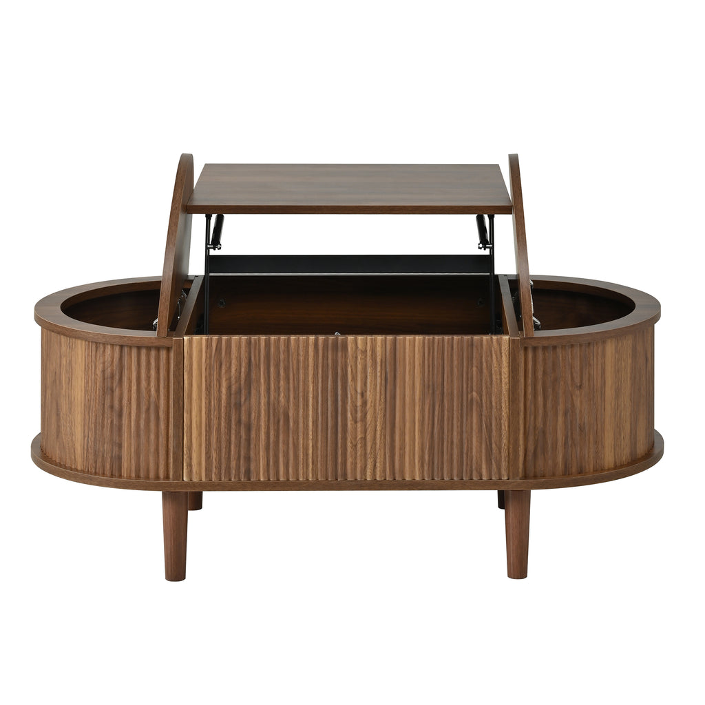 Glowhaus Hazel oval lift-top coffee table in walnut with fluted panels