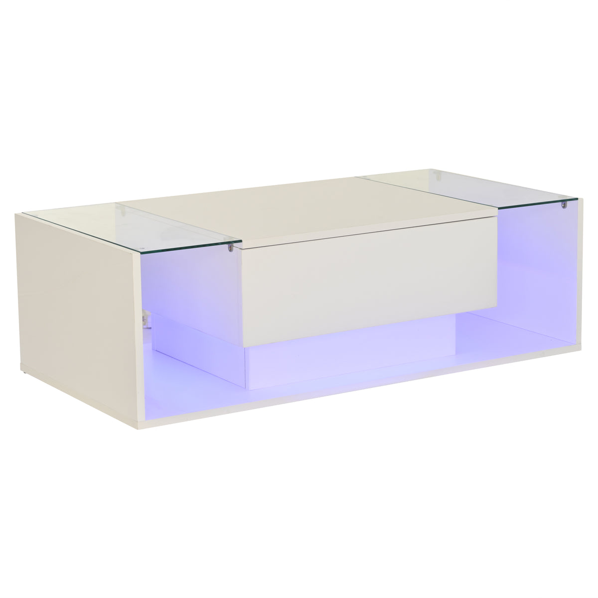 Glowhaus Aura LED coffee table in white high gloss with glass top