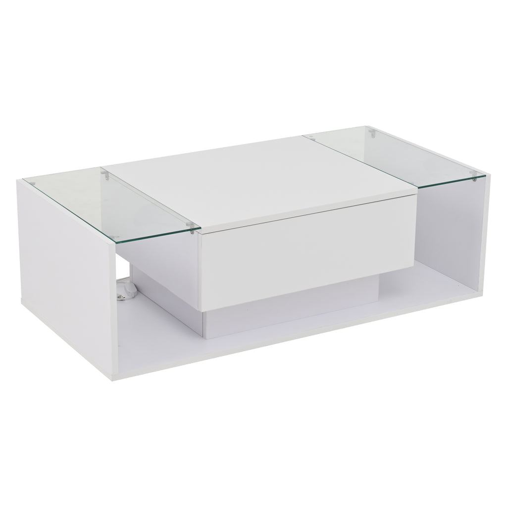 Glowhaus Aura LED coffee table in white high gloss with glass top