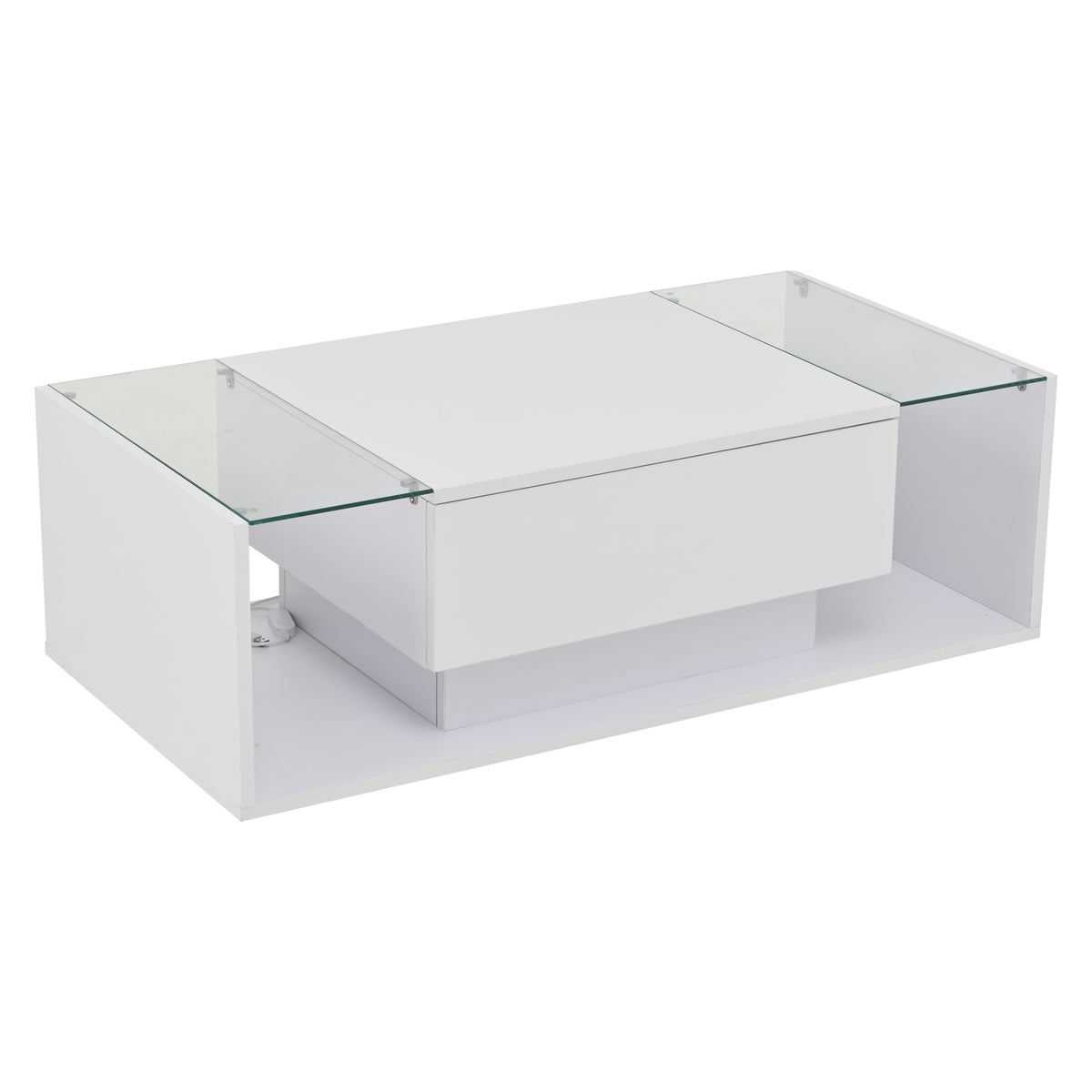 Glowhaus Aura LED coffee table in white high gloss with glass top