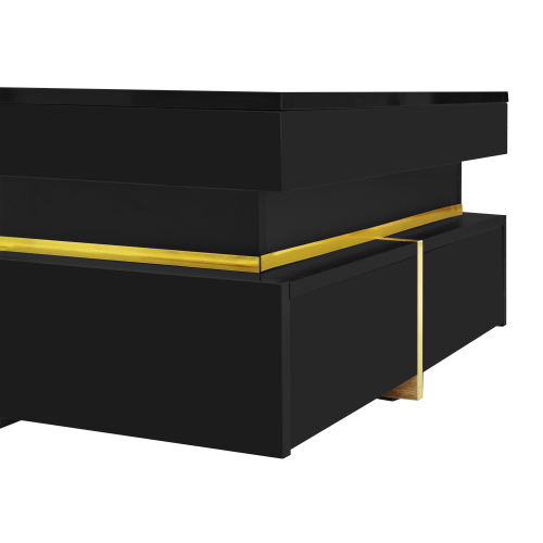 Glowhaus Onyx square coffee table in black high gloss with gold accents