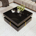 Glowhaus Onyx square coffee table in black high gloss with gold accents