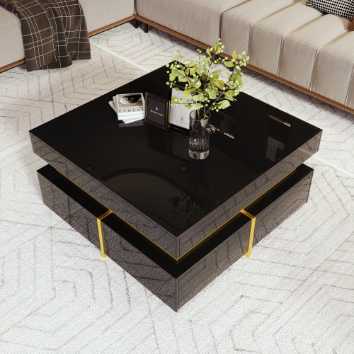 Glowhaus Onyx square coffee table in black high gloss with gold accents