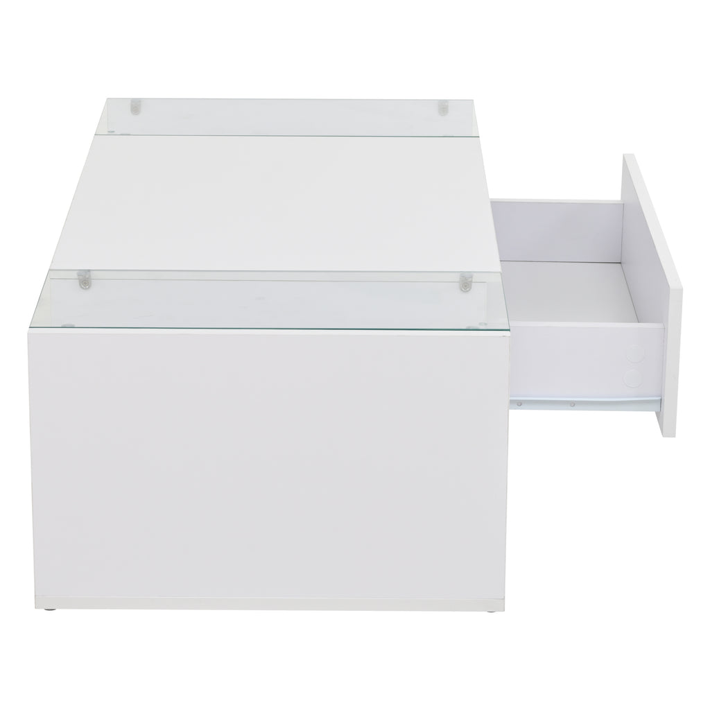 Glowhaus Aura LED coffee table in white high gloss with glass top