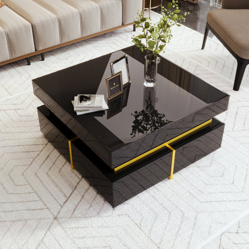 Glowhaus Onyx square coffee table in black high gloss with gold accents