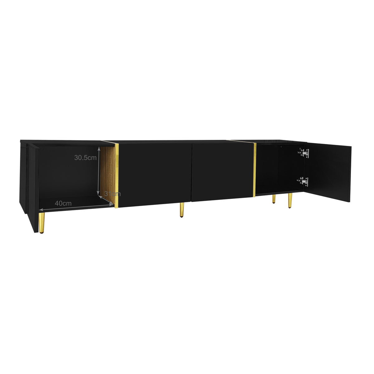 Glowhaus Noir black high gloss TV unit and coffee table set with gold accents