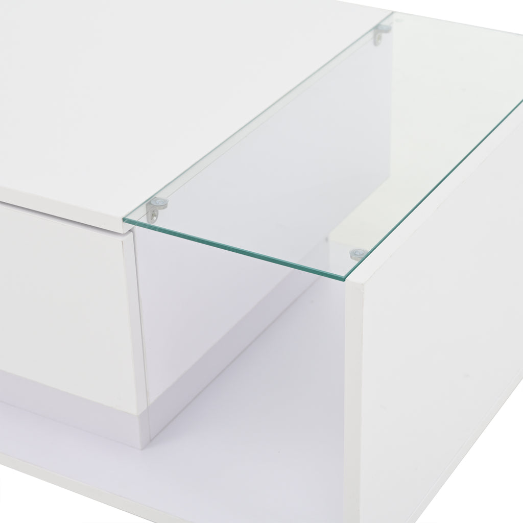 Glowhaus Aura LED coffee table in white high gloss with glass top