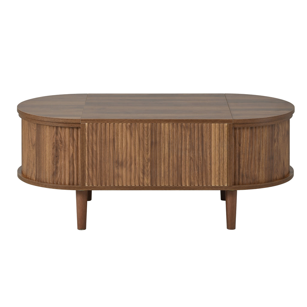 Glowhaus Hazel oval lift-top coffee table in walnut with fluted panels