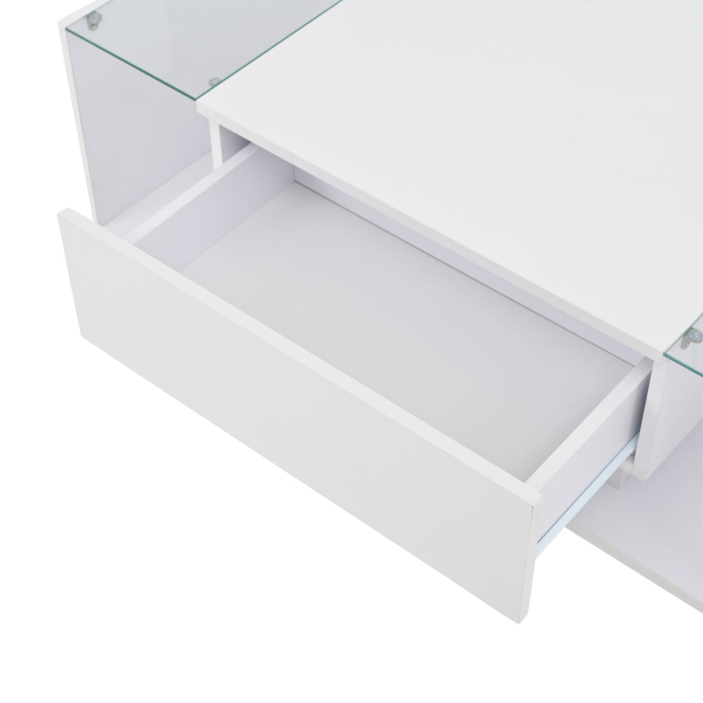 Glowhaus Aura LED coffee table in white high gloss with glass top