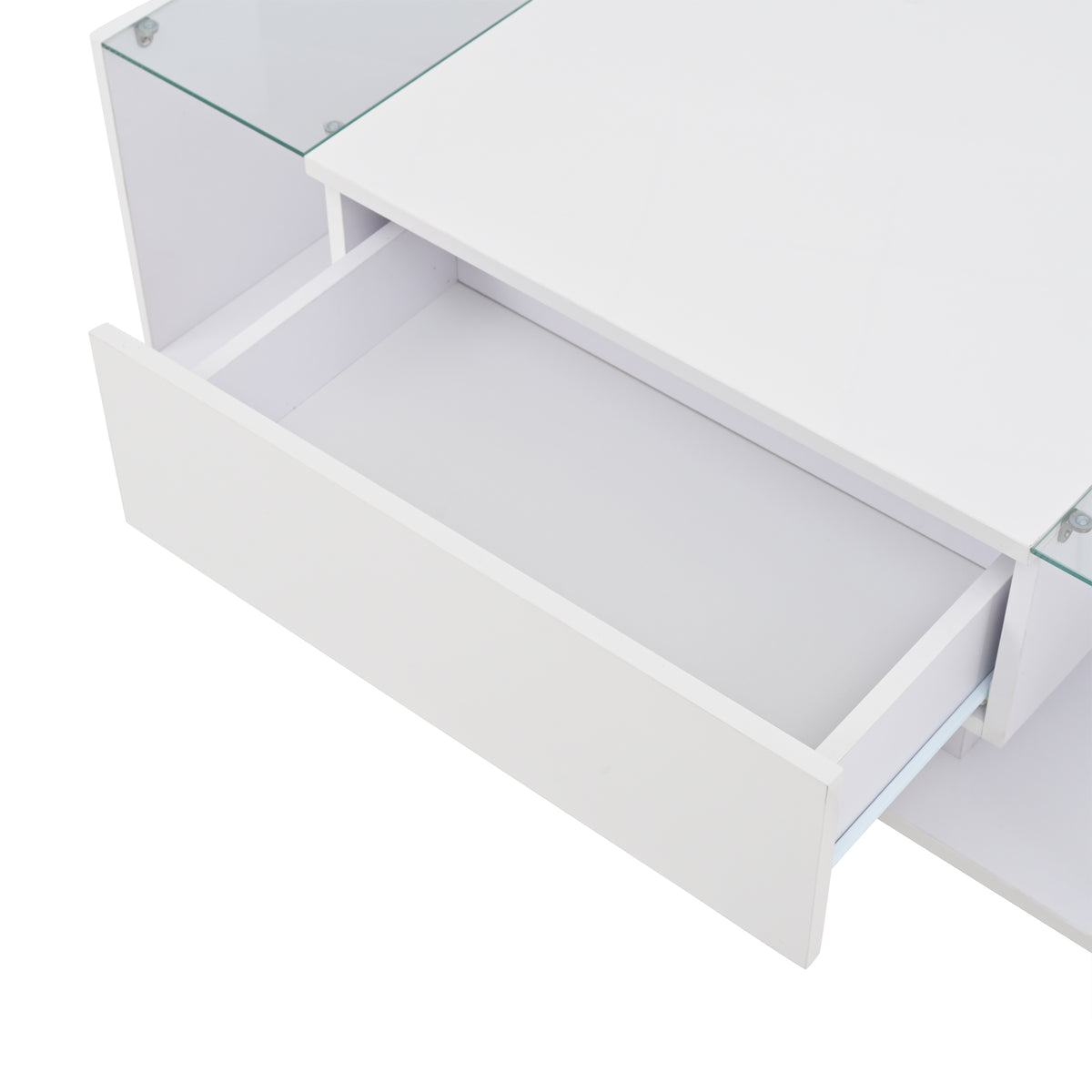 Glowhaus Aura LED coffee table in white high gloss with glass top