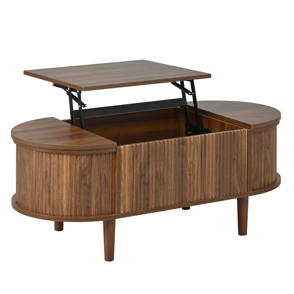 Glowhaus Hazel oval lift-top coffee table in walnut with fluted panels